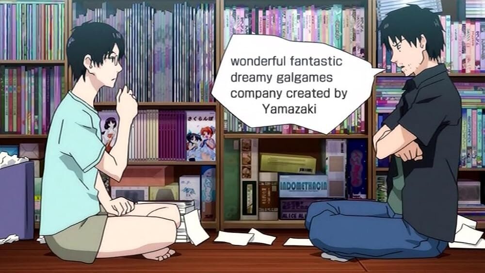 Yamazaki and Satou thinking of a name for their game company - Welcome to the N.H.K.